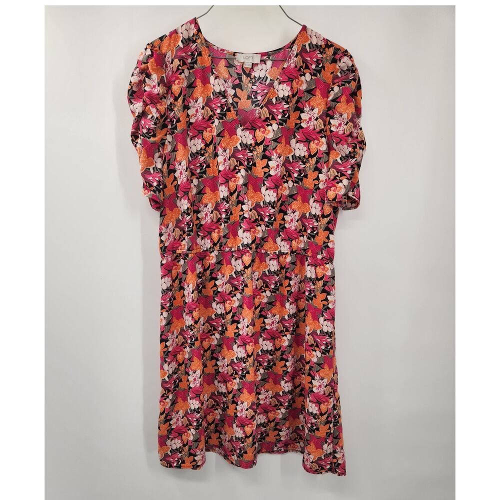LOFT Floral Mini Dress in Pink, Orange, Black